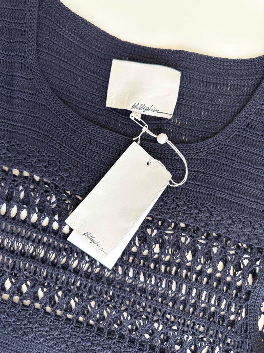 NWT 3.1 Phillip Lim Hand Crochet Navy with Silver Metallic Medallions L - Picture 5 of 10